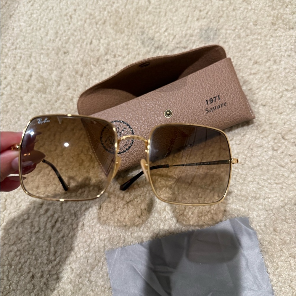 Ray-Ban Gold and Brown Square Sunglasses